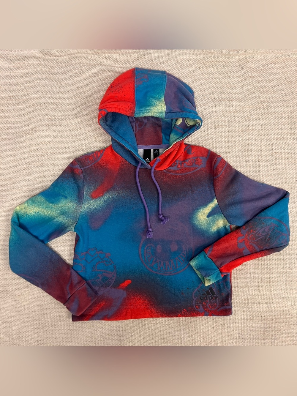 Adidas Big Mood Hero Cropped Hoodie Multicolor Emoji Print XS